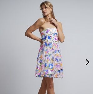 New York & Company Multicolor Strapless Mini Dress